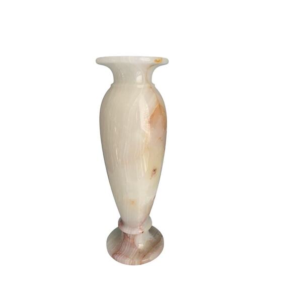 12” Onyx Marble Stone Table Vase Tall Heavy Genuine Polished Flower Cream Ivory - Picture 6 of 14